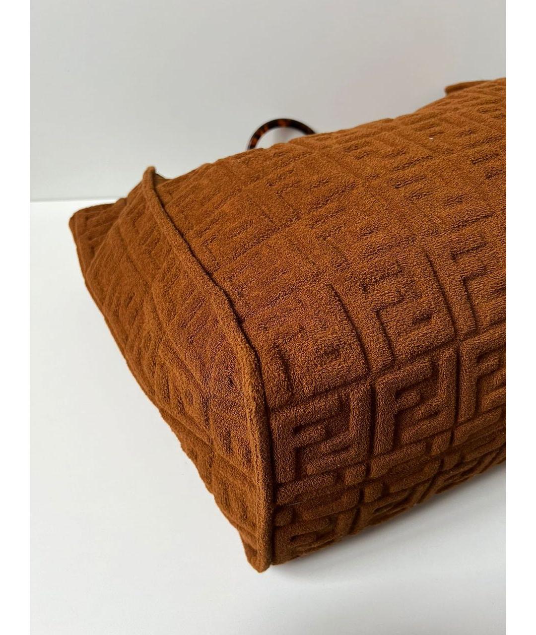 FENDI Коричневая тканевая сумка тоут, фото 6