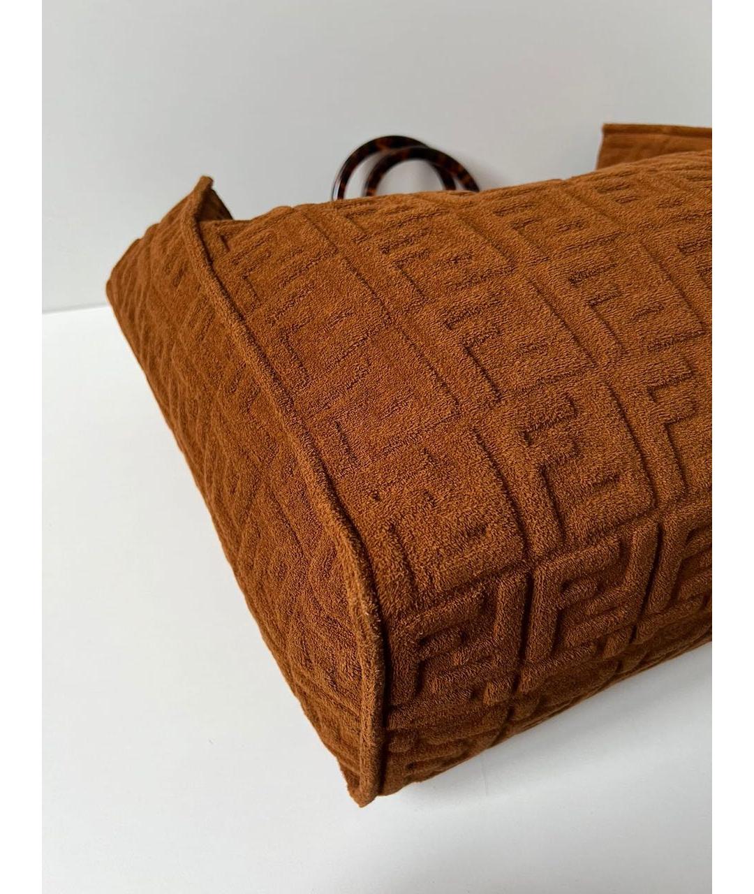 FENDI Коричневая тканевая сумка тоут, фото 7