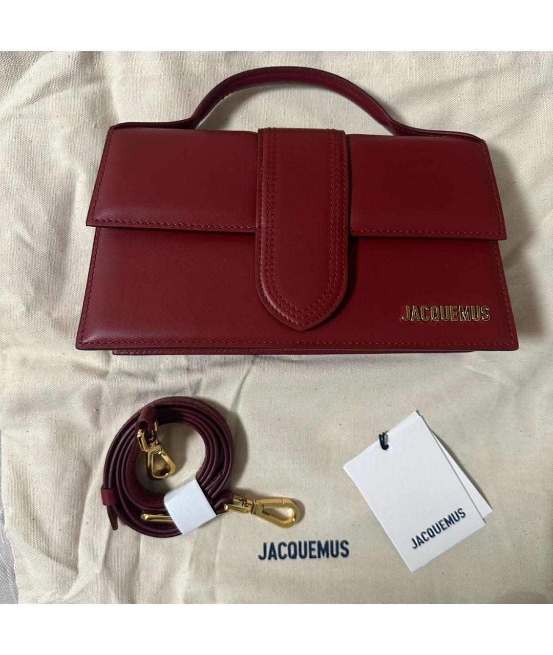 JACQUEMUS Бордовая кожаная сумка с короткими ручками, фото 2