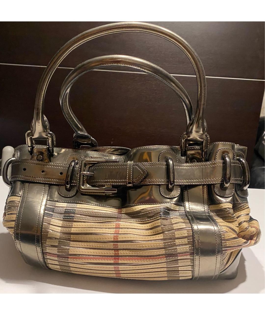 BURBERRY Золотая кожаная сумка с короткими ручками, фото 6