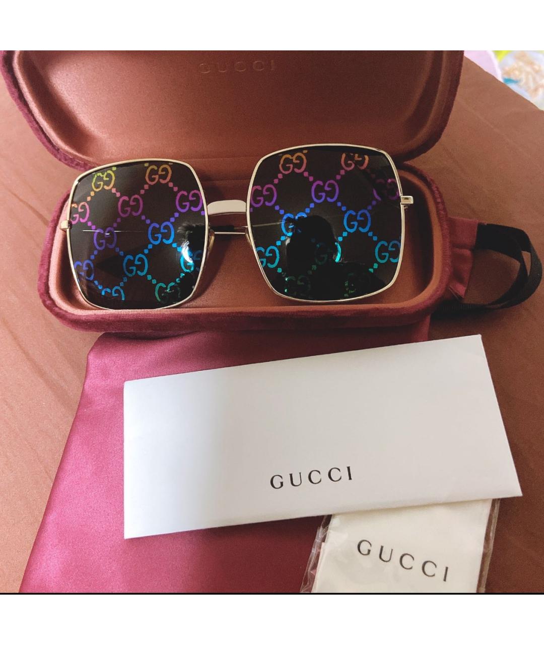 GUCCI Золотые металлические солнцезащитные очки, фото 4