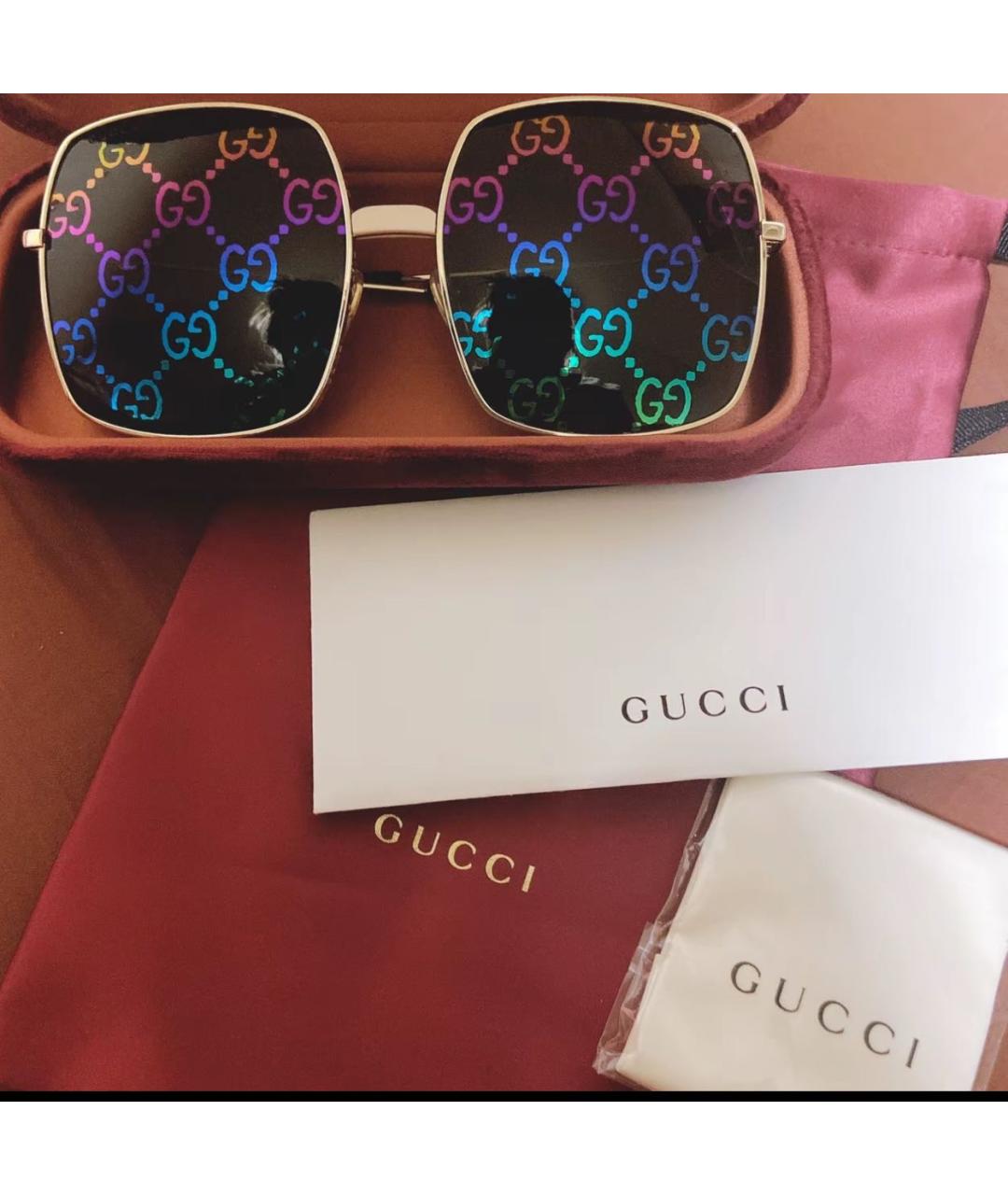 GUCCI Золотые металлические солнцезащитные очки, фото 5