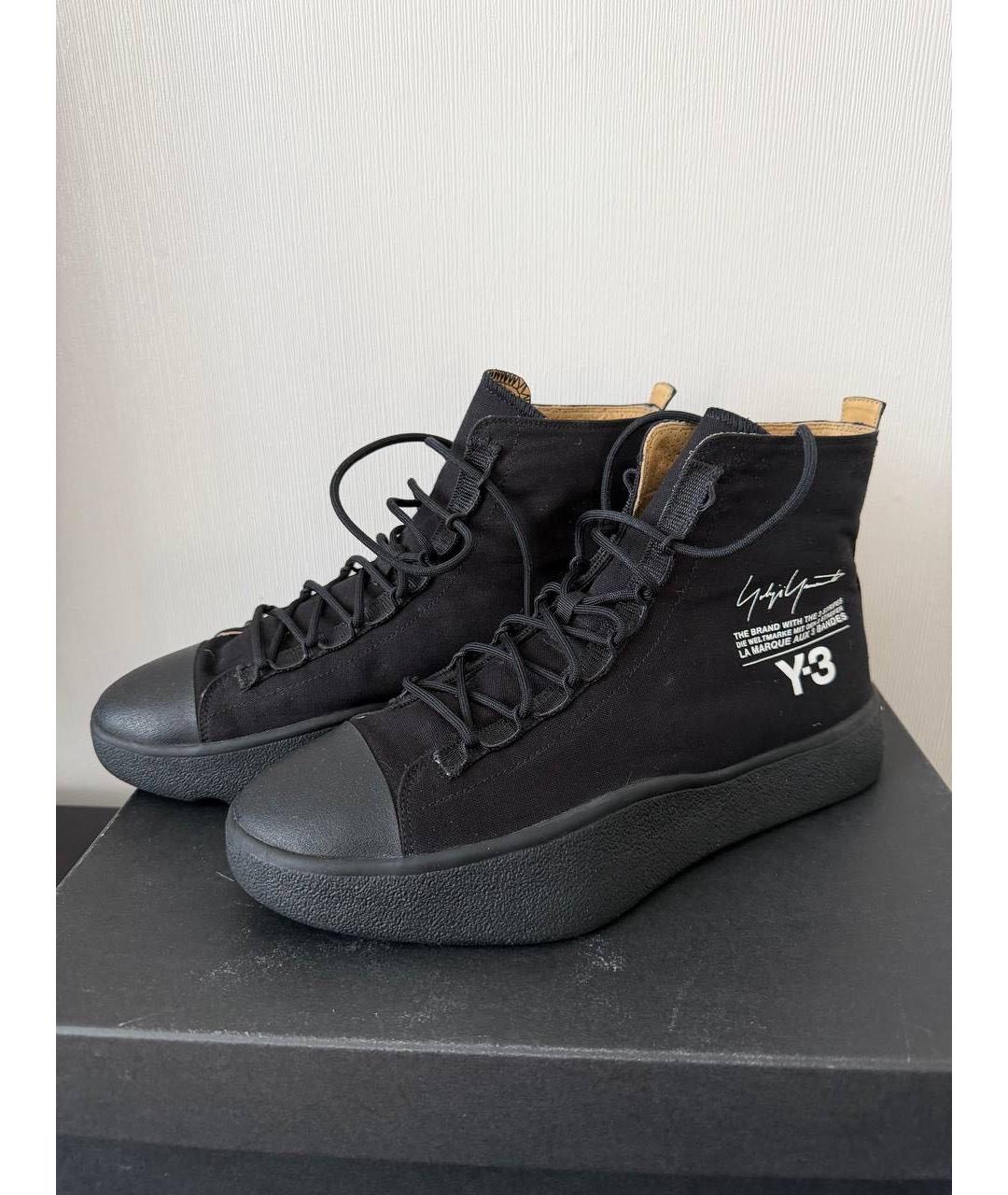 Y-3 Черные текстильные высокие кроссовки / кеды, фото 5