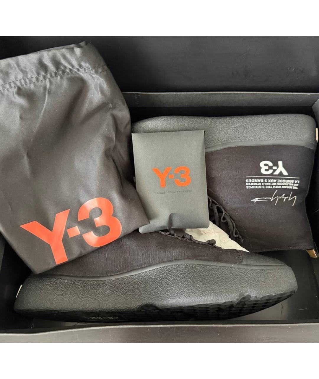 Y-3 Черные текстильные высокие кроссовки / кеды, фото 4