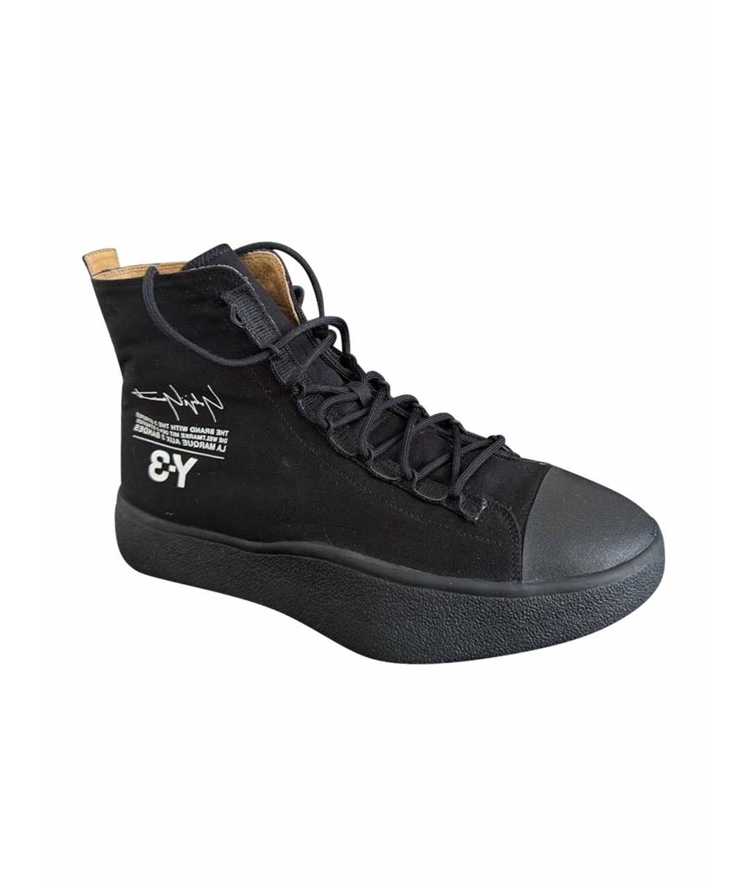Y-3 Черные текстильные высокие кроссовки / кеды, фото 1