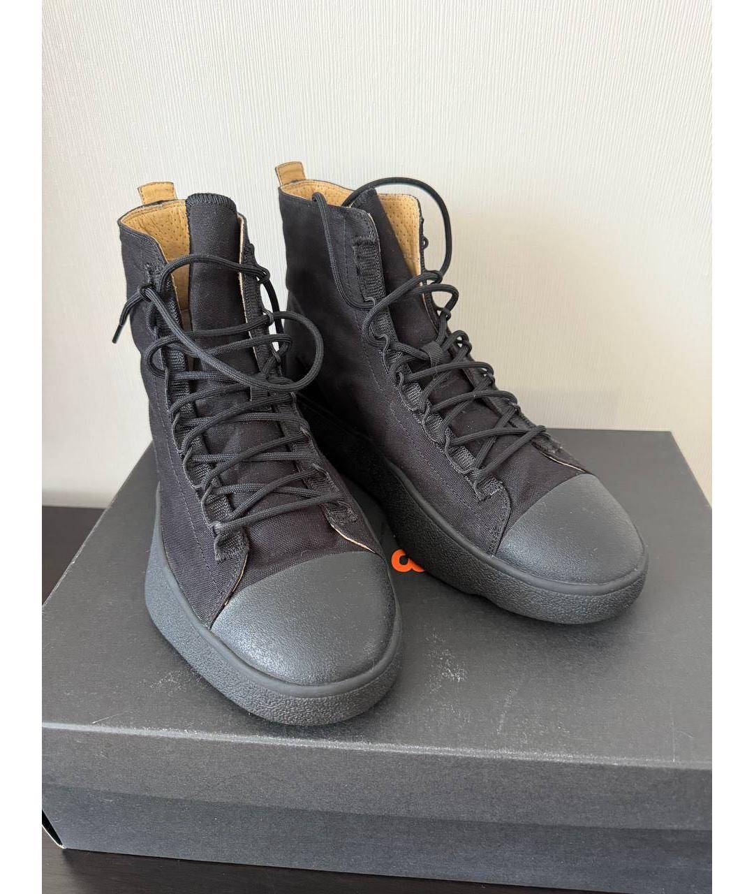 Y-3 Черные текстильные высокие кроссовки / кеды, фото 2