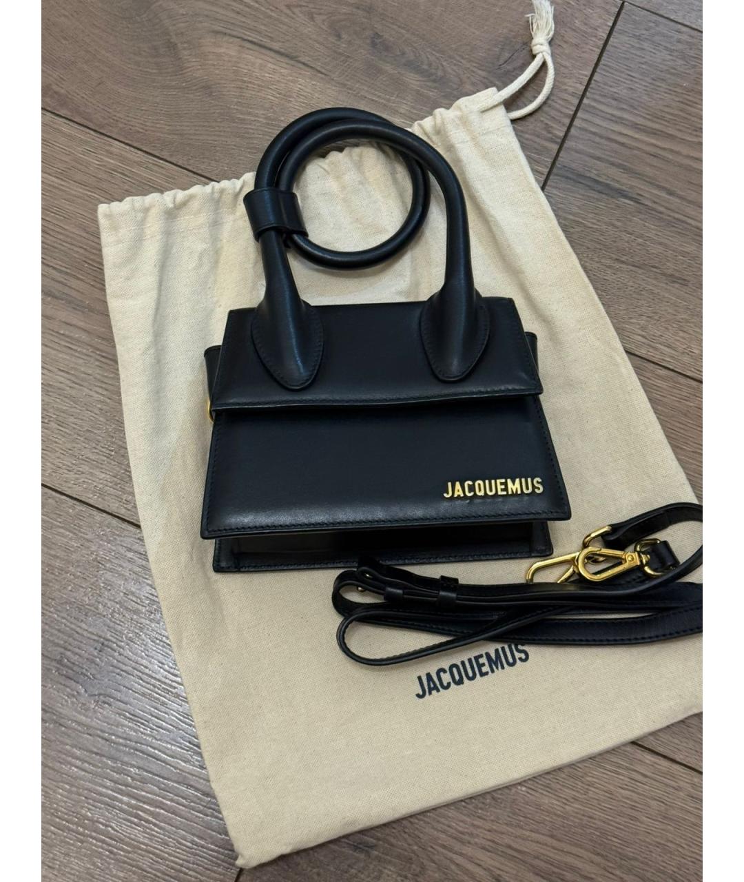 JACQUEMUS Черная кожаная сумка с короткими ручками, фото 7