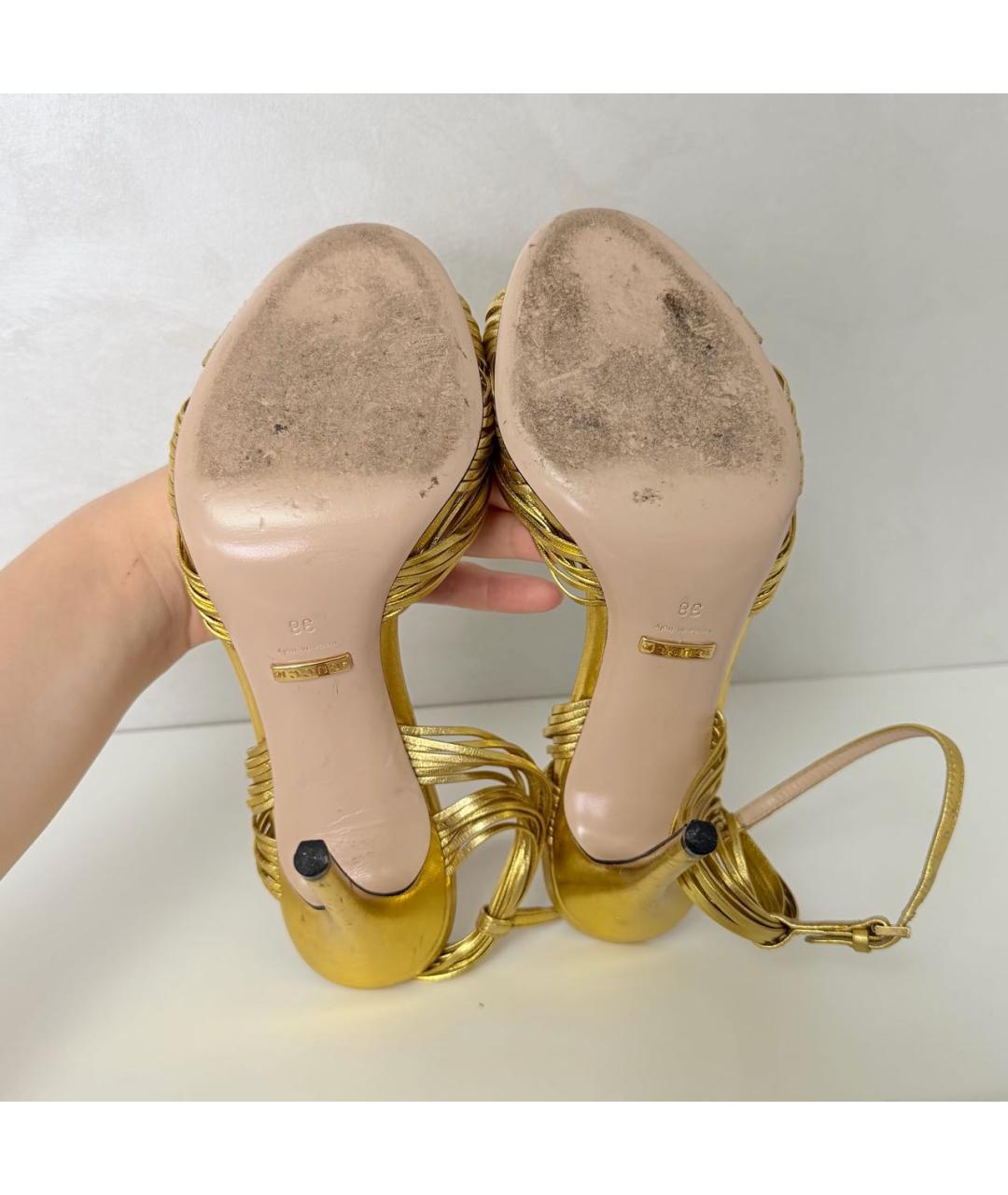 GUCCI Золотые кожаные босоножки, фото 7