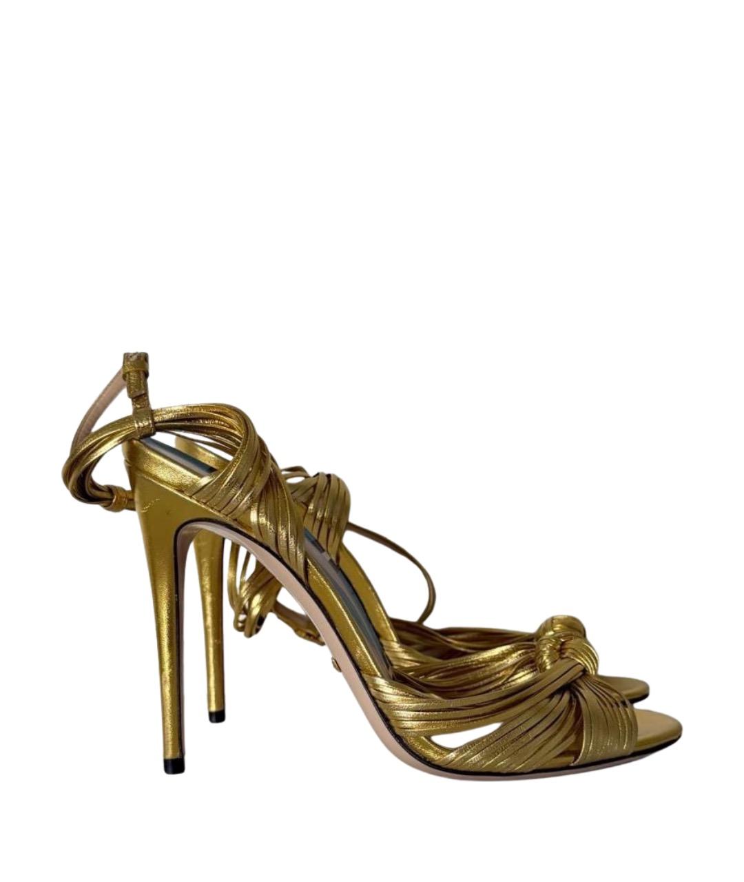 GUCCI Золотые кожаные босоножки, фото 1
