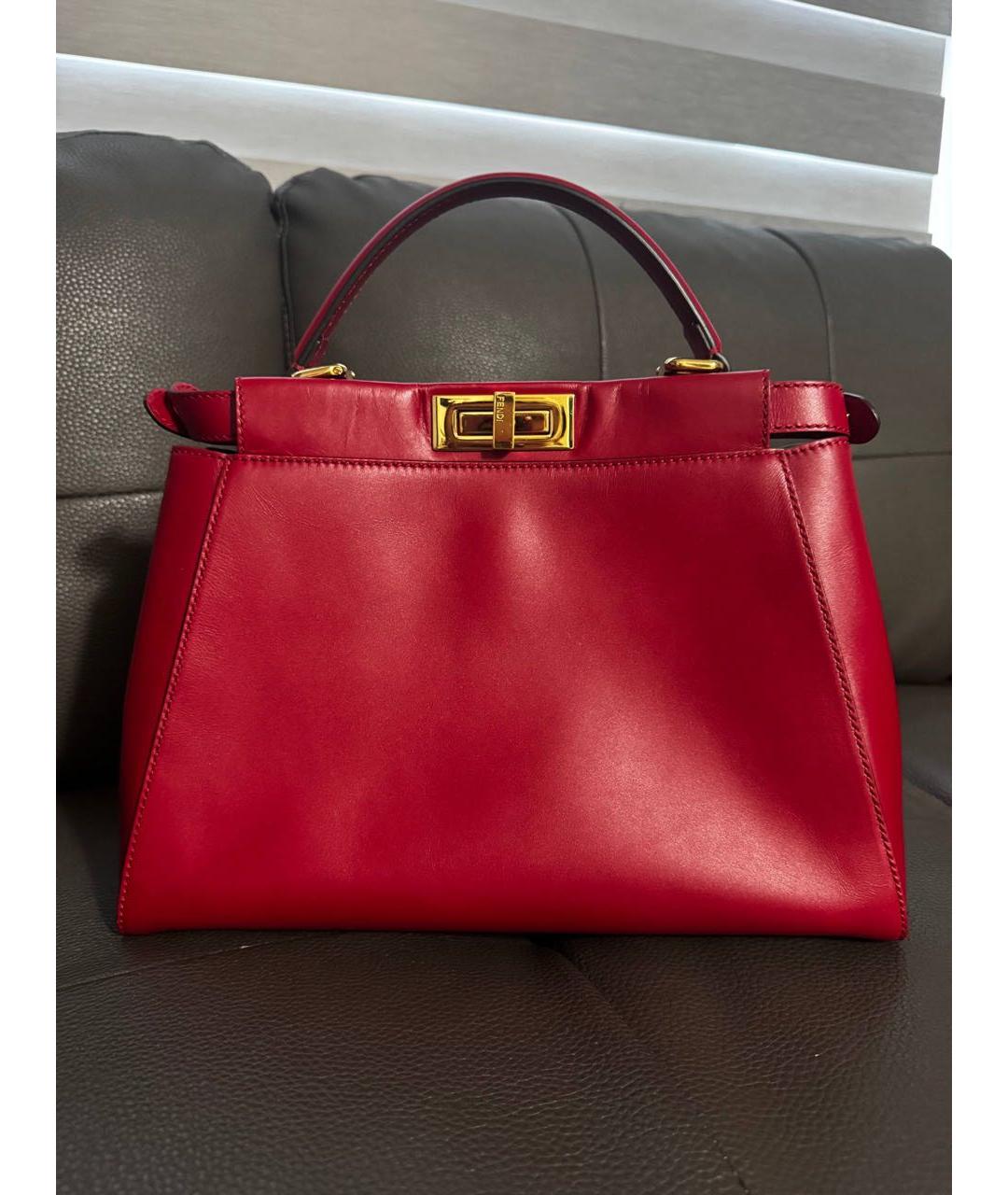 FENDI Красная кожаная сумка с короткими ручками, фото 9