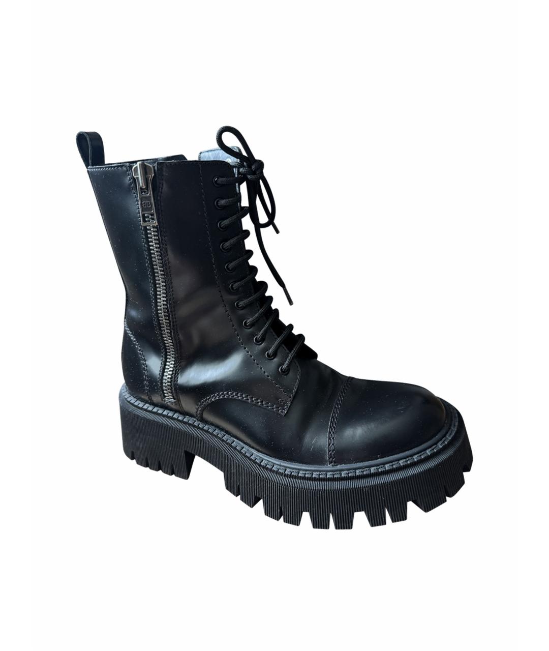 BALENCIAGA Черные кожаные ботинки, фото 1