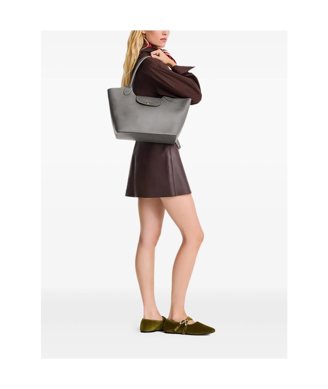 LONGCHAMP Серая кожаная сумка тоут, фото 6