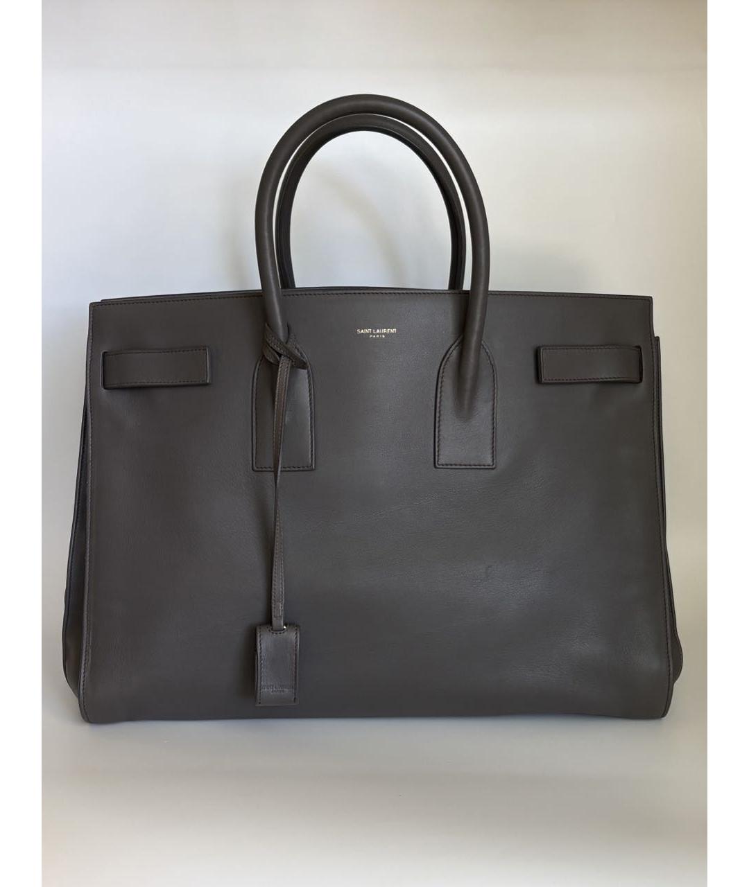SAINT LAURENT Серая кожаная сумка с короткими ручками, фото 9