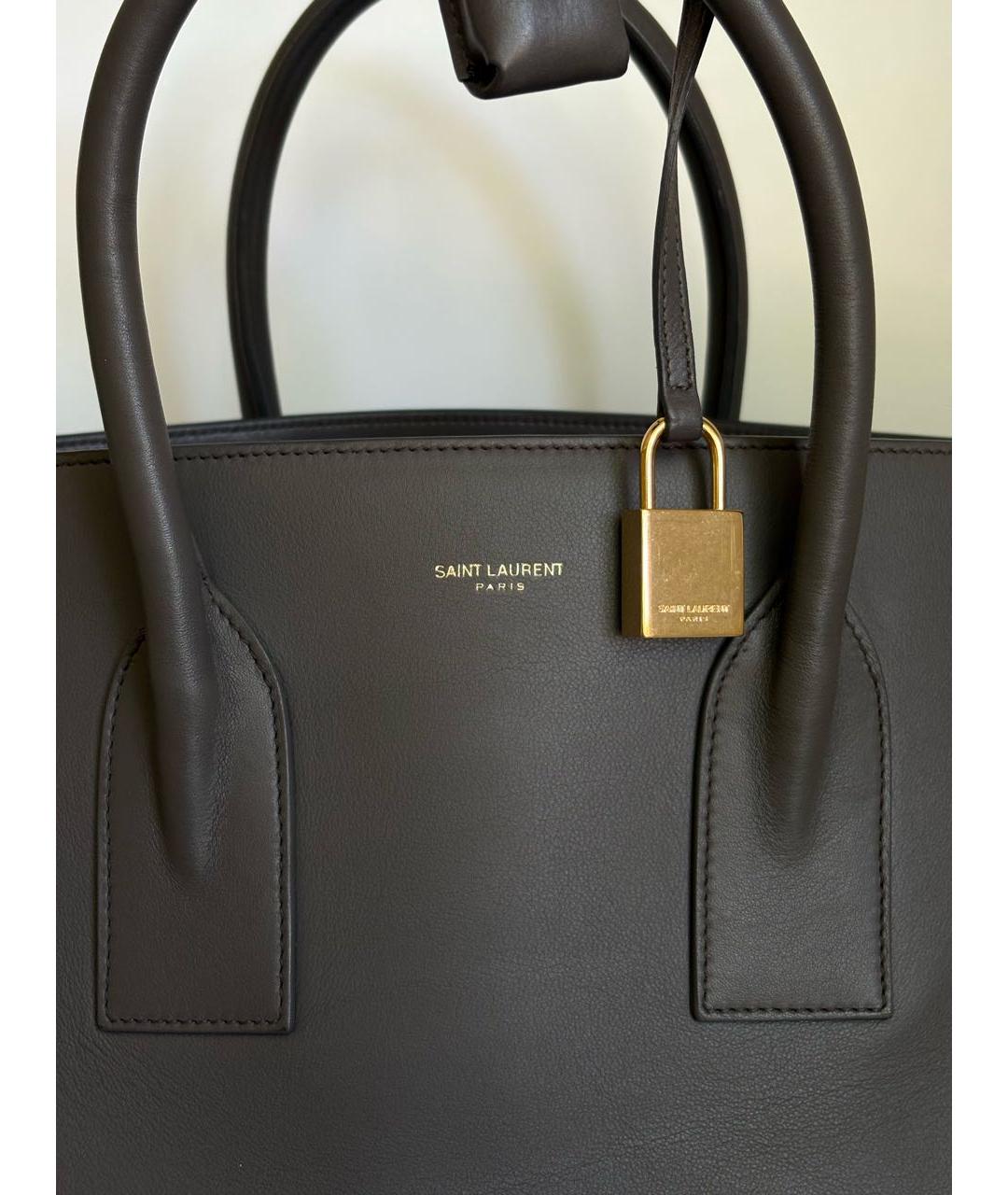 SAINT LAURENT Серая кожаная сумка с короткими ручками, фото 4