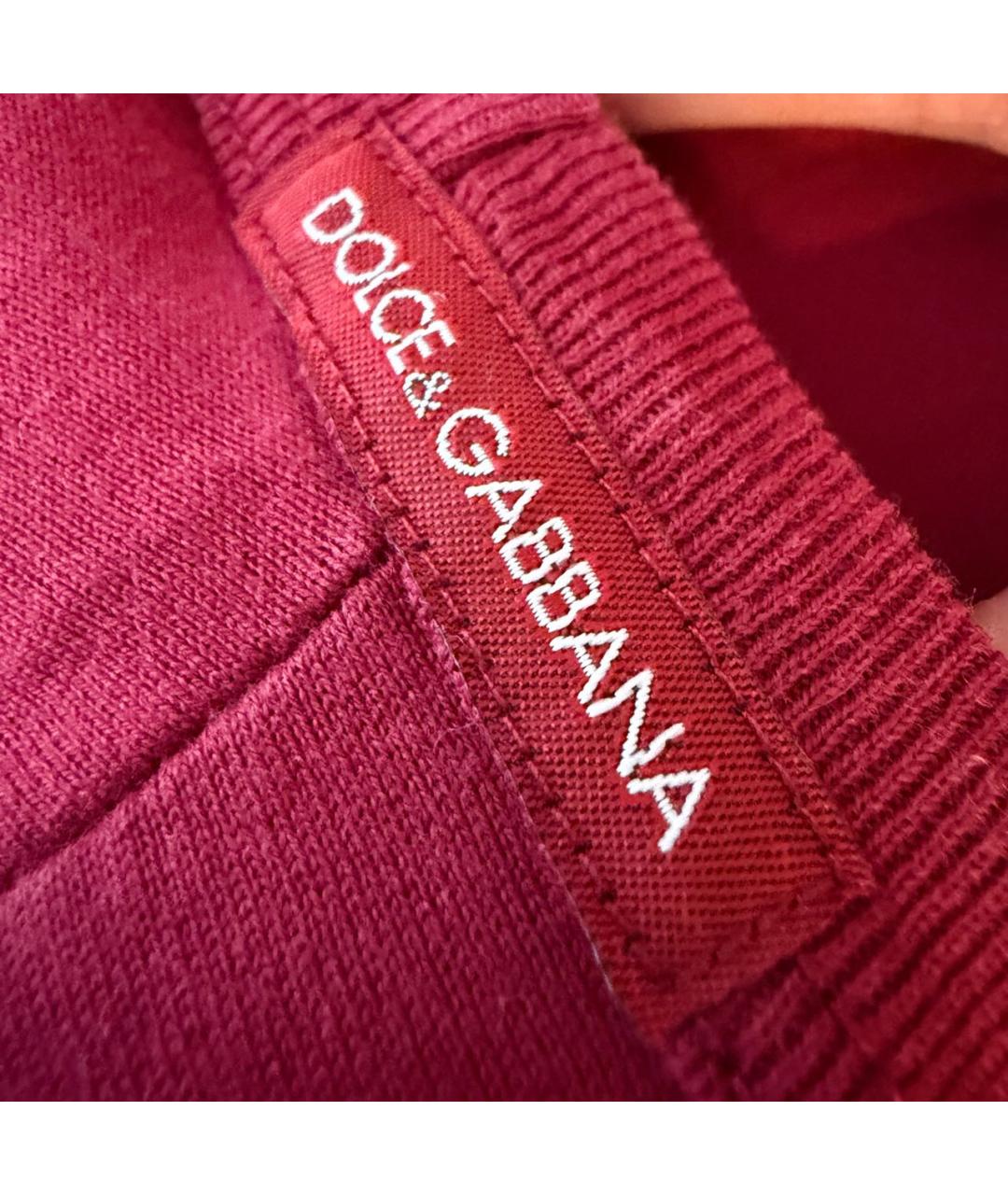 DOLCE&GABBANA Бордовая хлопковая футболка, фото 3