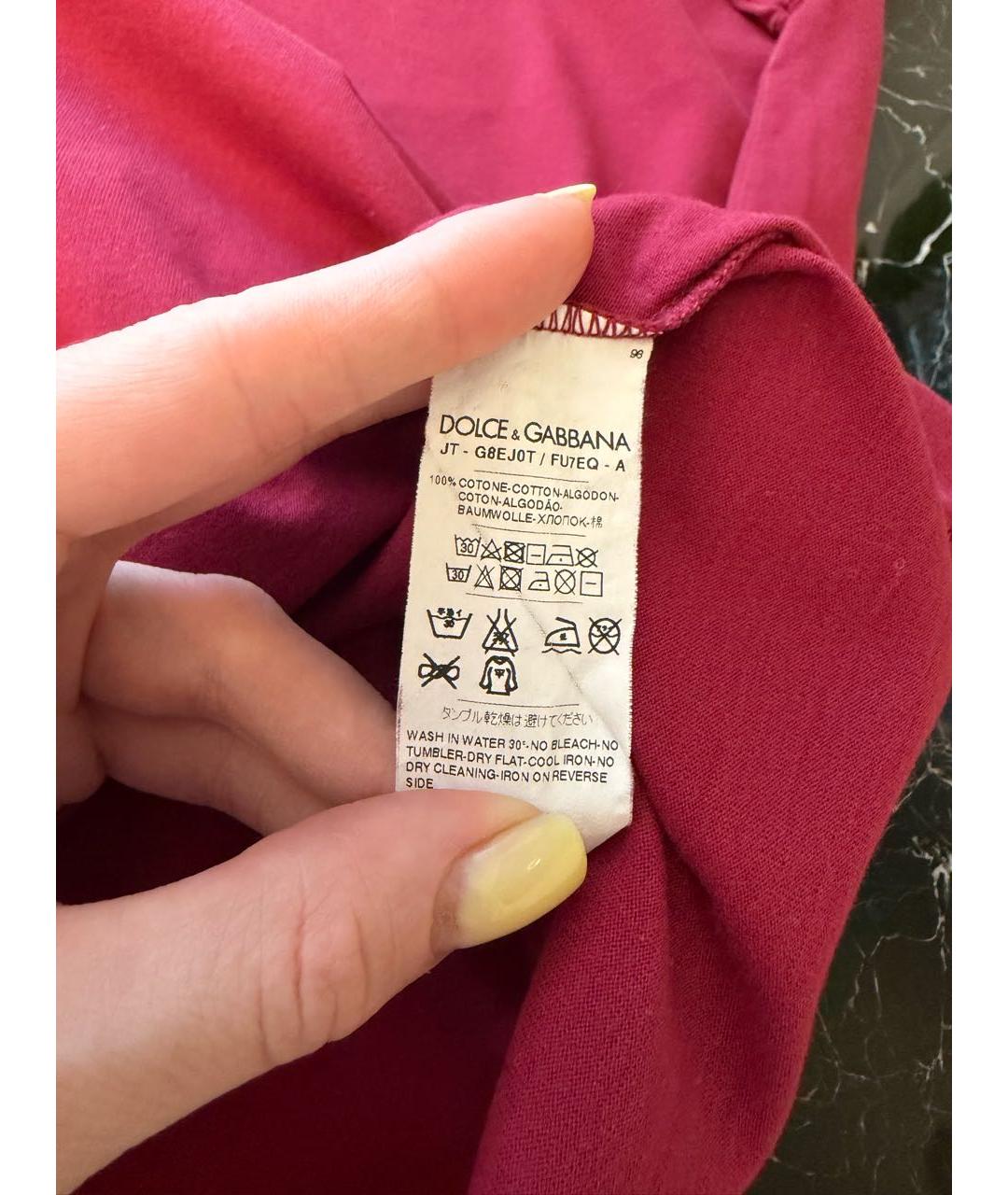 DOLCE&GABBANA Бордовая хлопковая футболка, фото 4