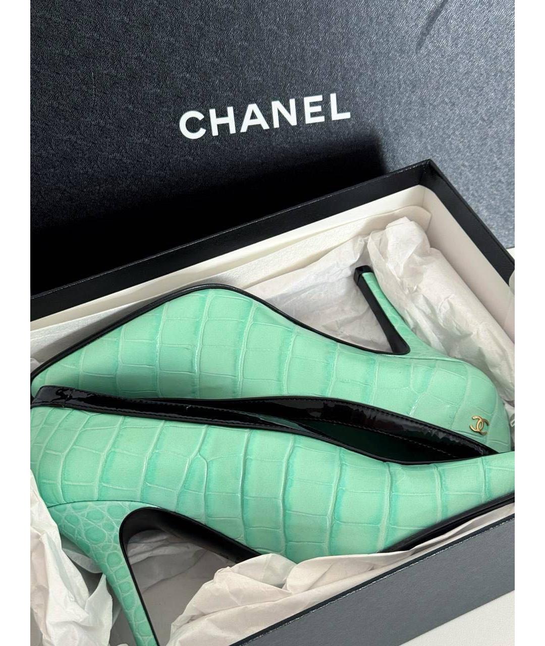 CHANEL Бирюзовые кожаные туфли, фото 2