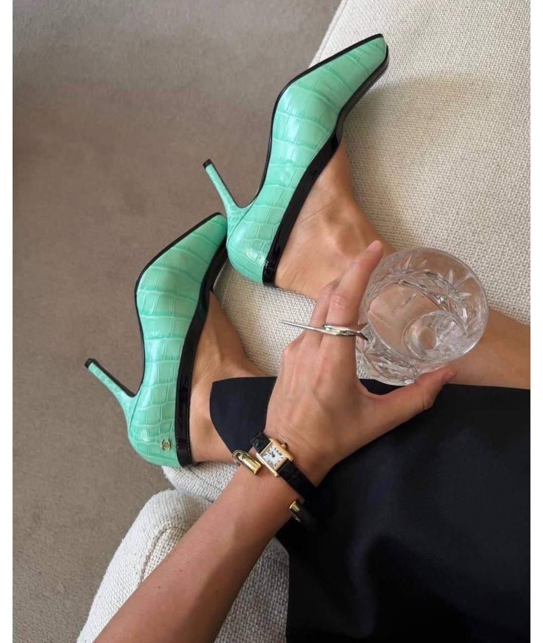 CHANEL Бирюзовые кожаные туфли, фото 4