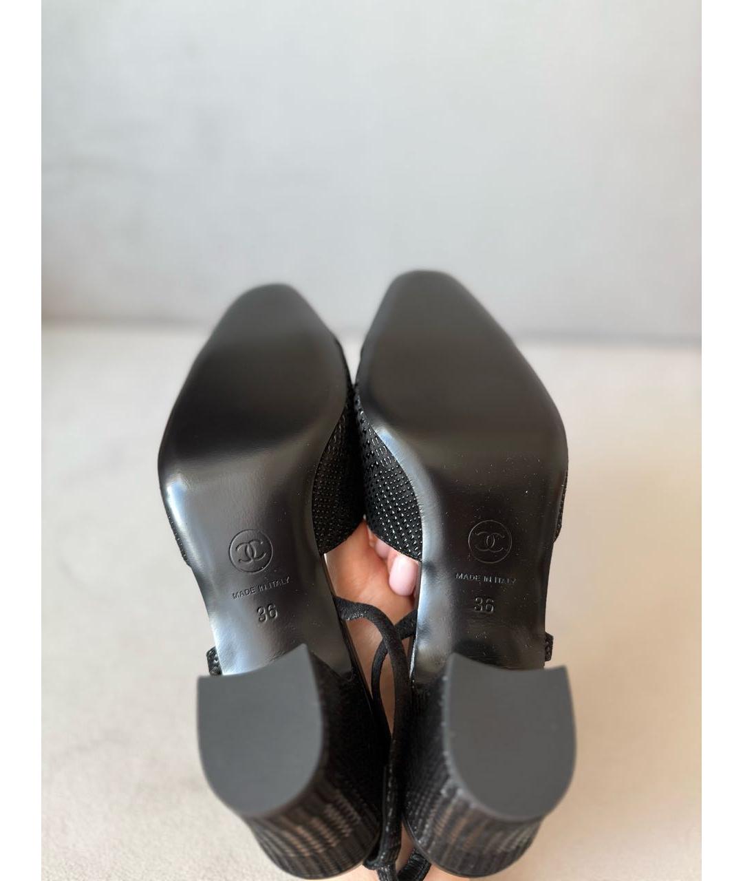 CHANEL Черные кожаные лодочки на низком каблуке, фото 4