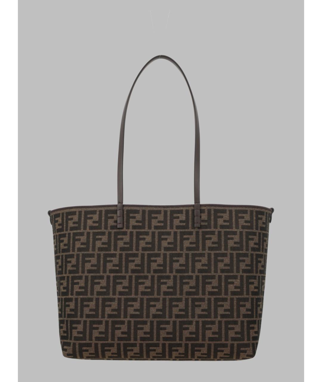 FENDI Коричневая тканевая сумка тоут, фото 3