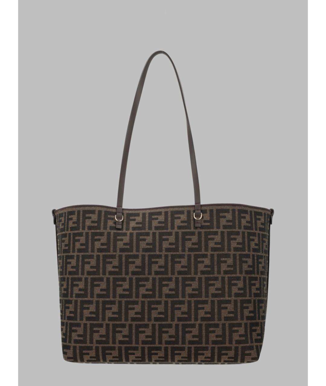 FENDI Коричневая тканевая сумка тоут, фото 2
