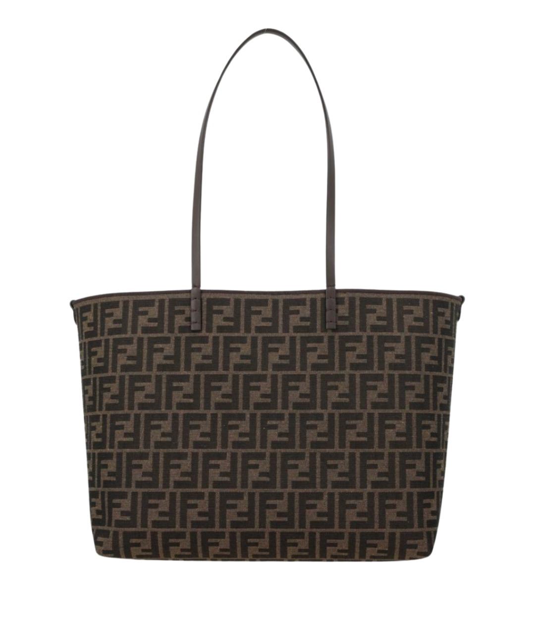 FENDI Коричневая тканевая сумка тоут, фото 1