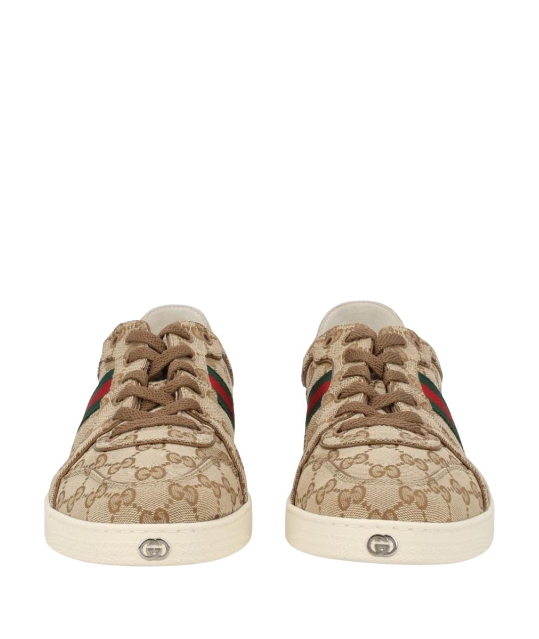 GUCCI Бежевые текстильные низкие кроссовки / кеды, фото 1