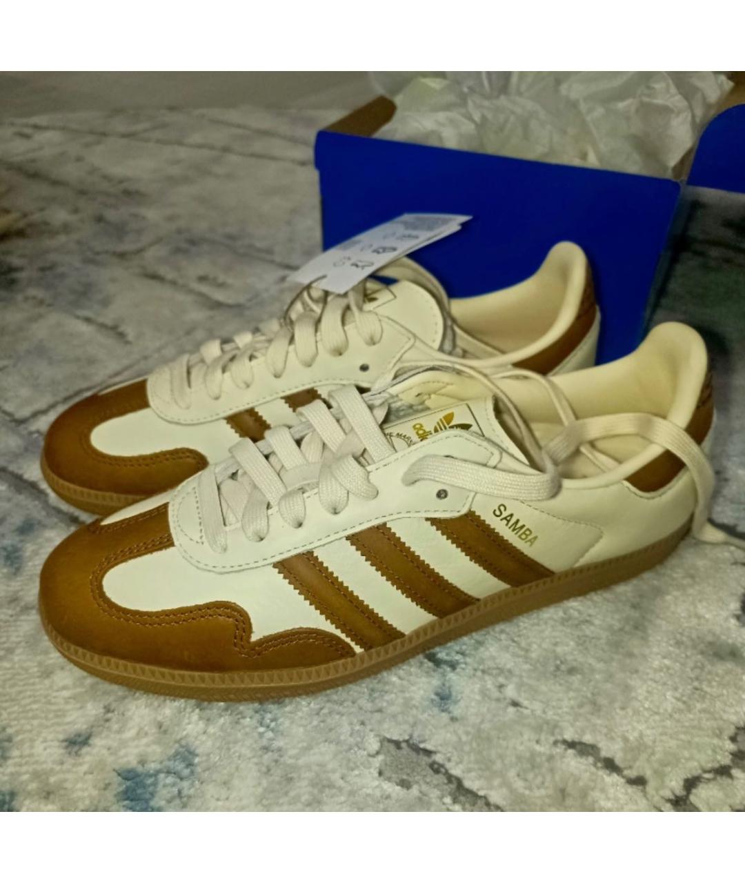 ADIDAS Бежевые кожаные кеды, фото 5