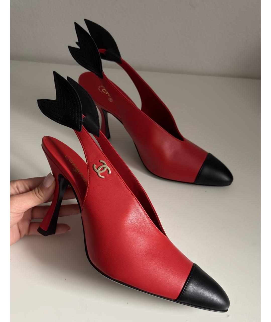 CHANEL Красные кожаные босоножки, фото 5