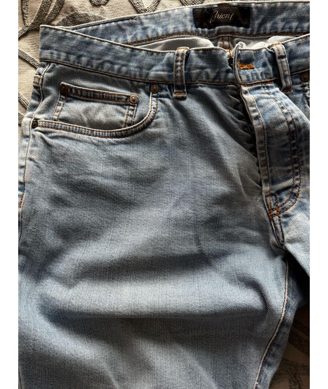 BRIONI Голубые хлопковые прямые джинсы, фото 4