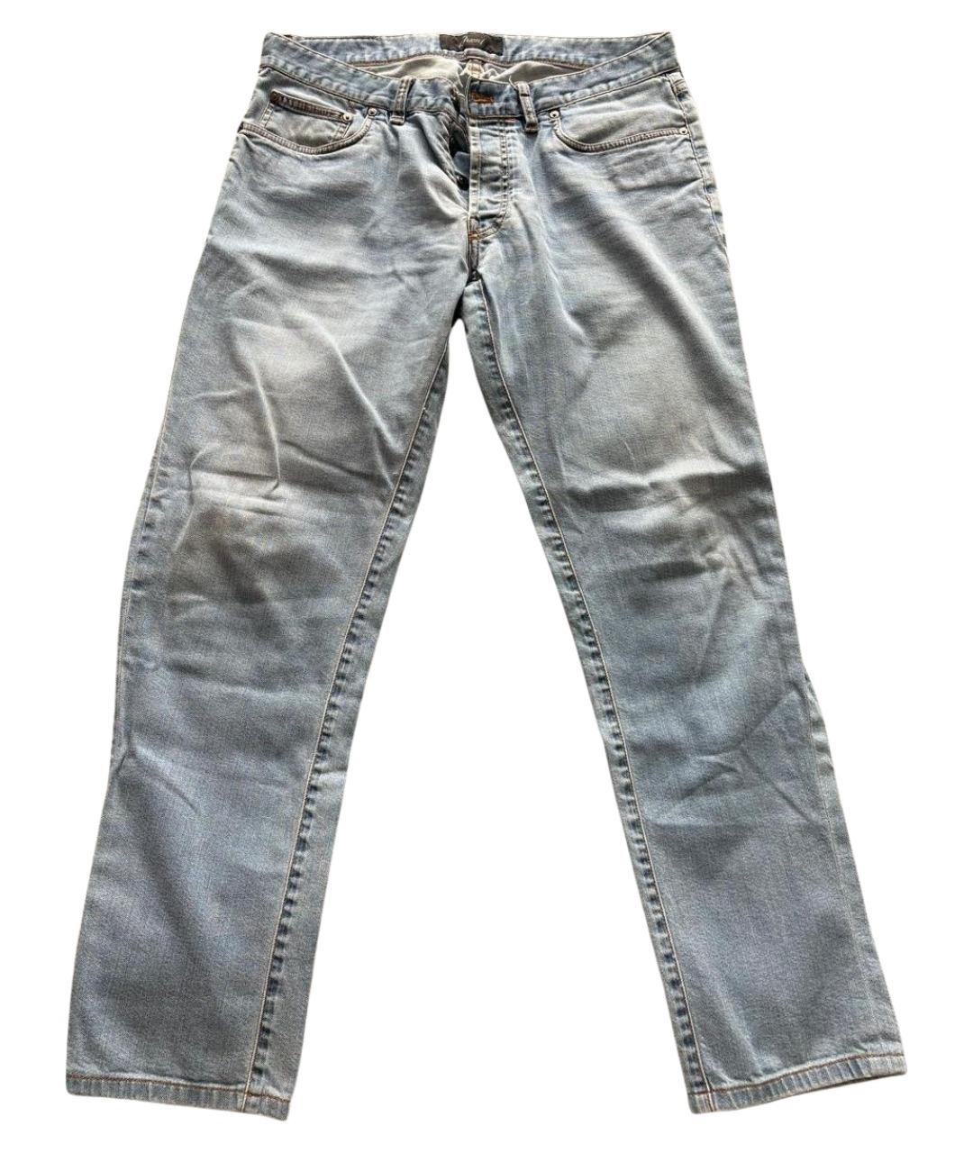BRIONI Голубые хлопковые прямые джинсы, фото 1