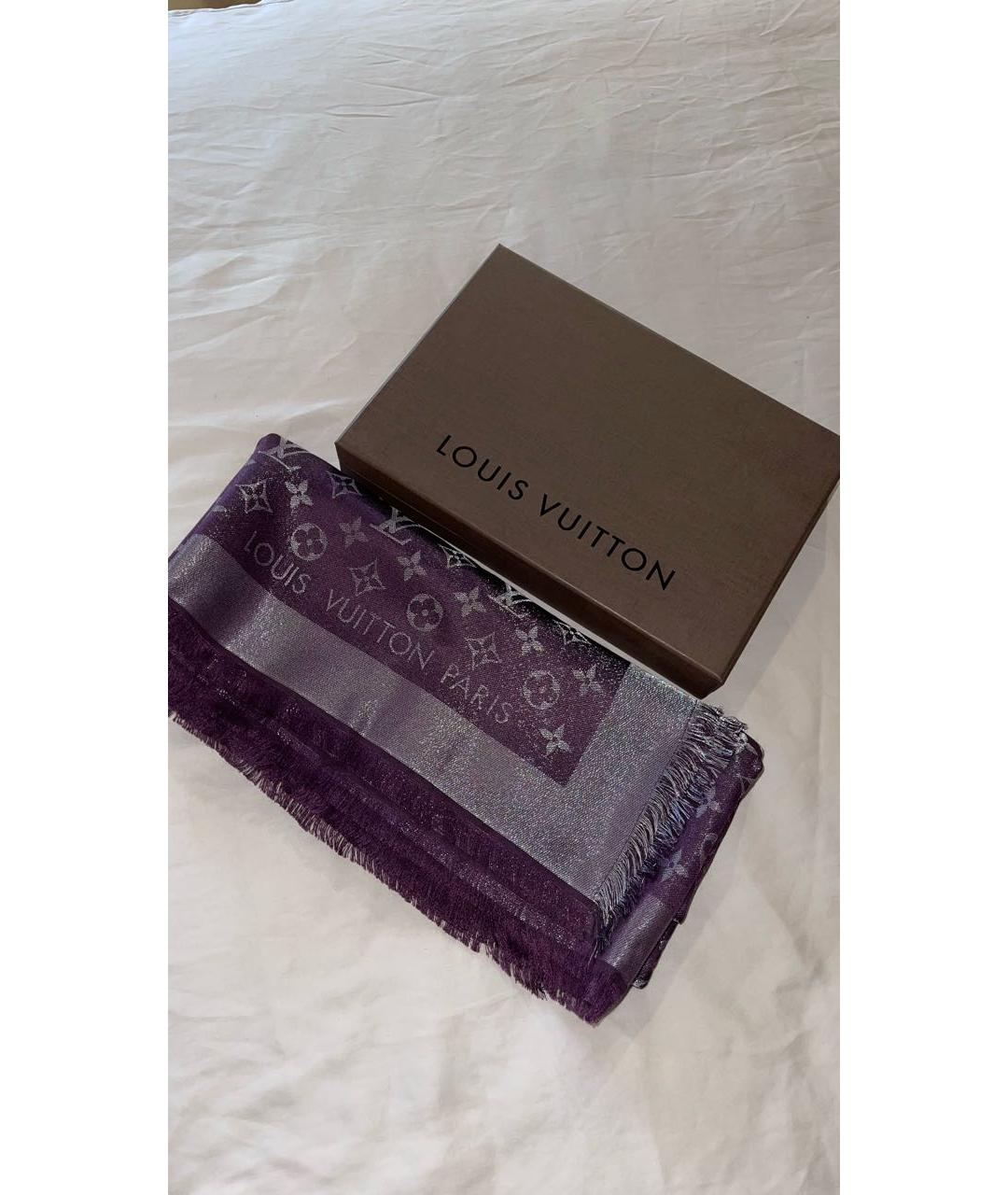 LOUIS VUITTON Фиолетовый шелковый платок, фото 4