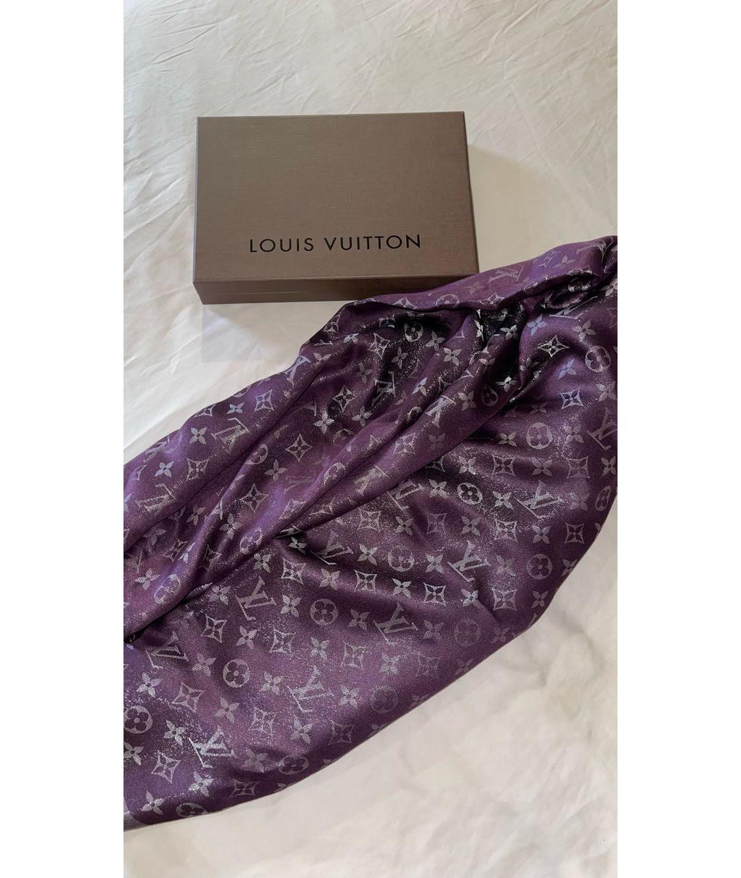 LOUIS VUITTON Фиолетовый шелковый платок, фото 5