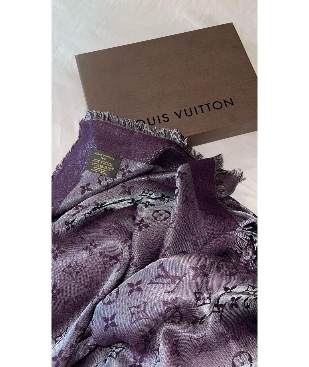 LOUIS VUITTON Фиолетовый шелковый платок, фото 3