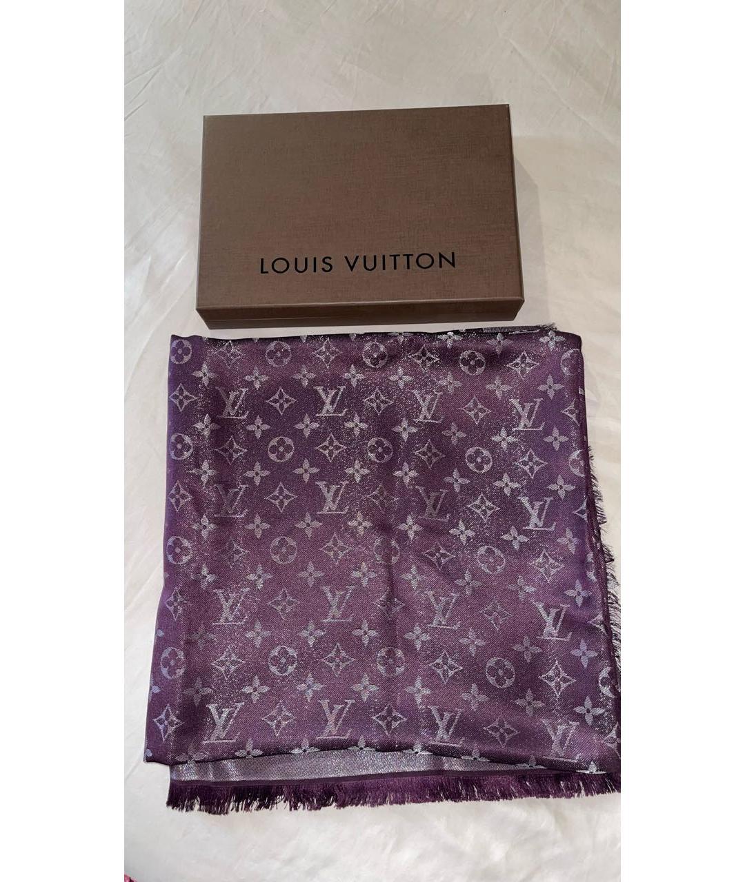LOUIS VUITTON Фиолетовый шелковый платок, фото 7