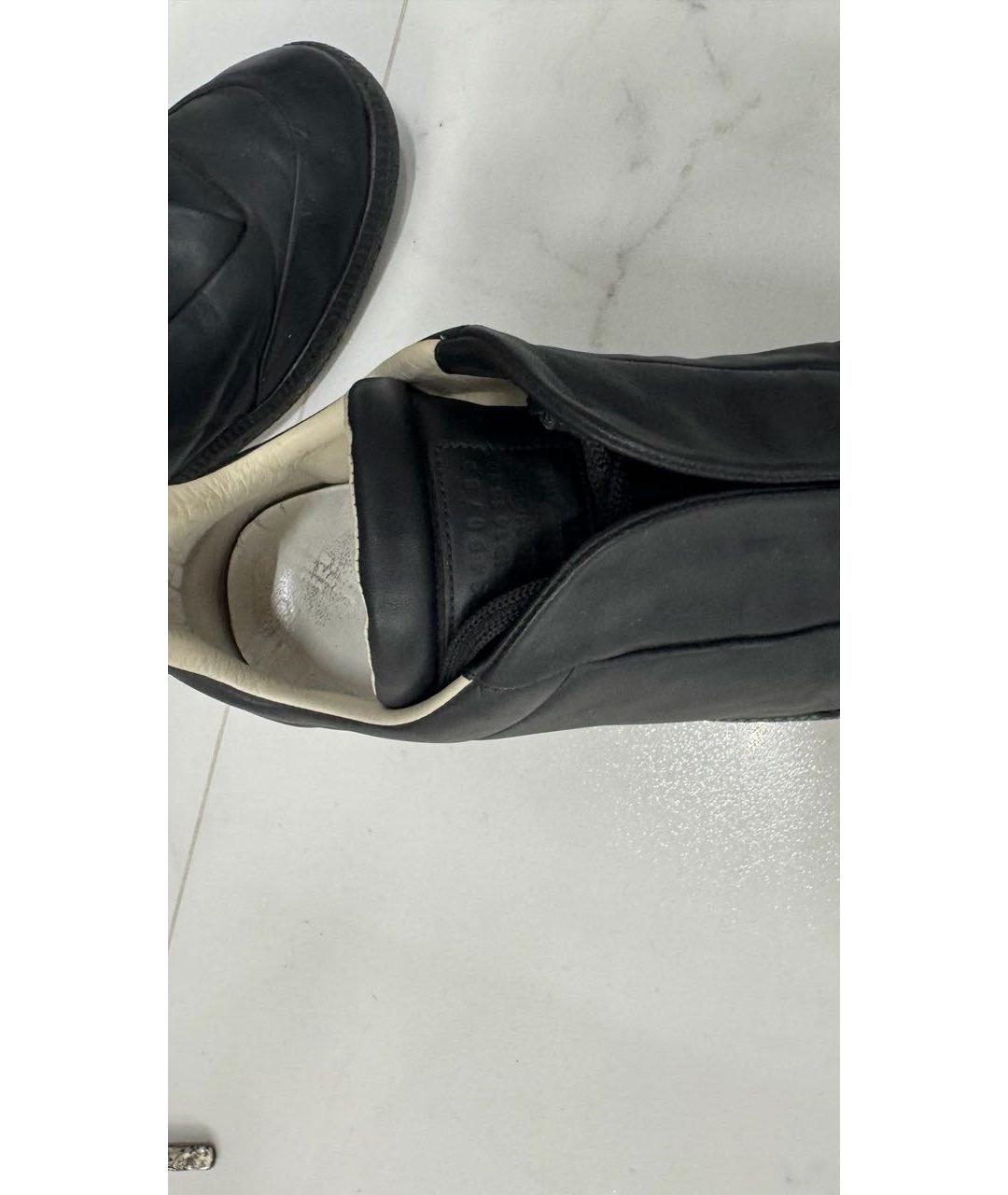 MAISON MARGIELA Черные кожаные низкие кроссовки / кеды, фото 2