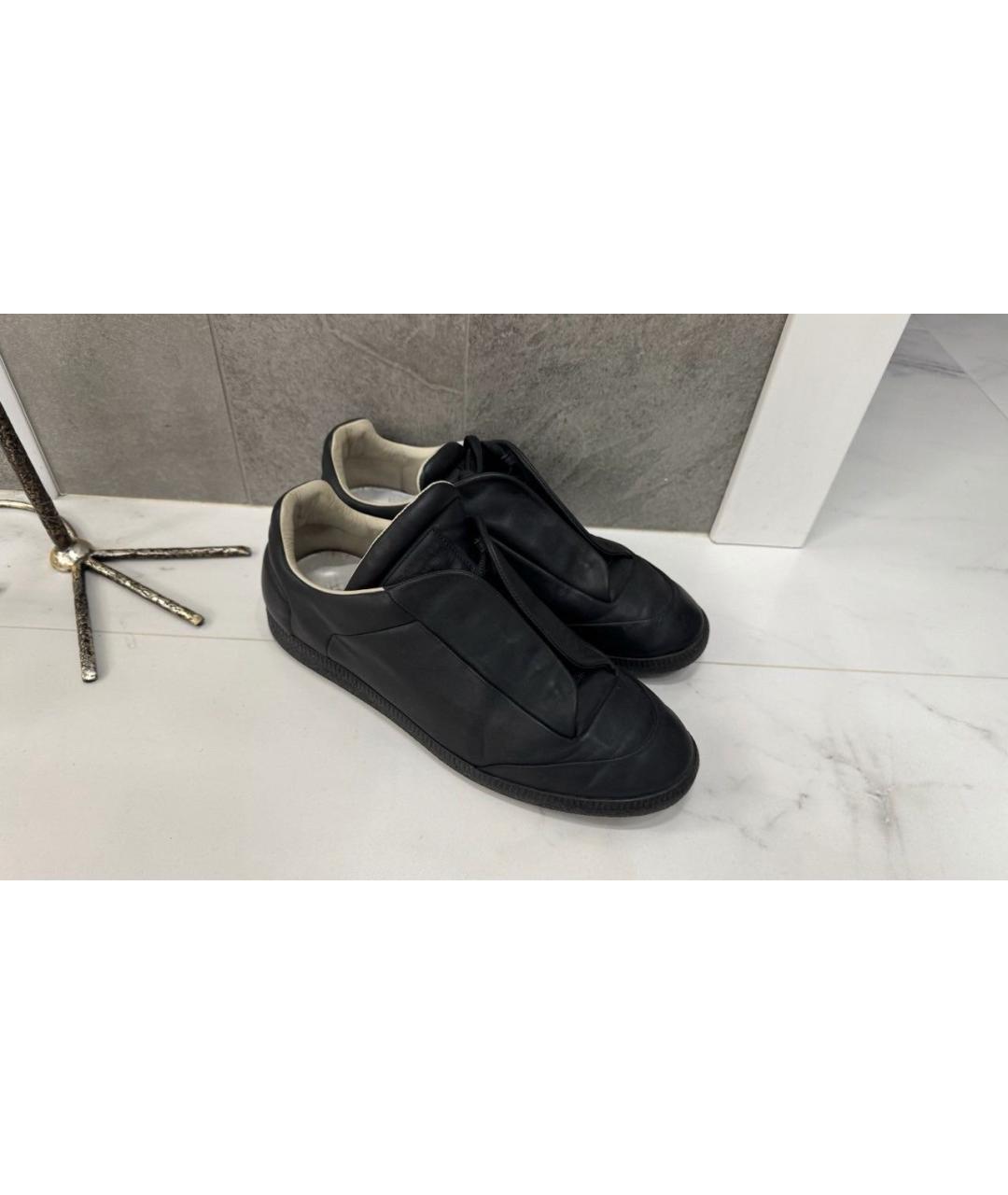 MAISON MARGIELA Черные кожаные низкие кроссовки / кеды, фото 4