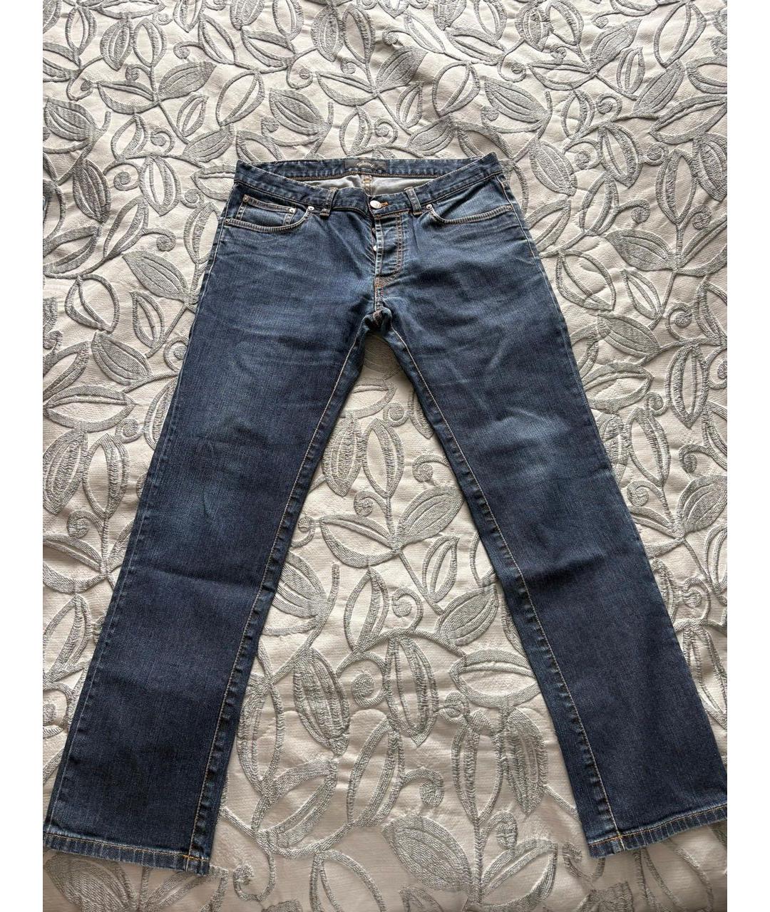 BRIONI Темно-синие хлопковые прямые джинсы, фото 5