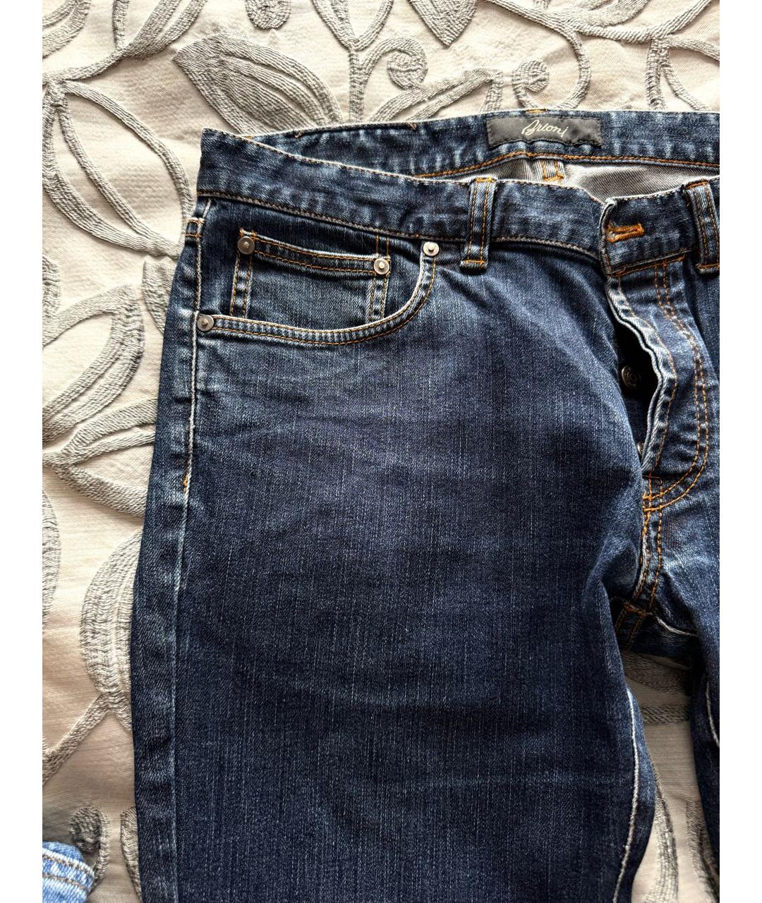BRIONI Темно-синие хлопковые прямые джинсы, фото 4