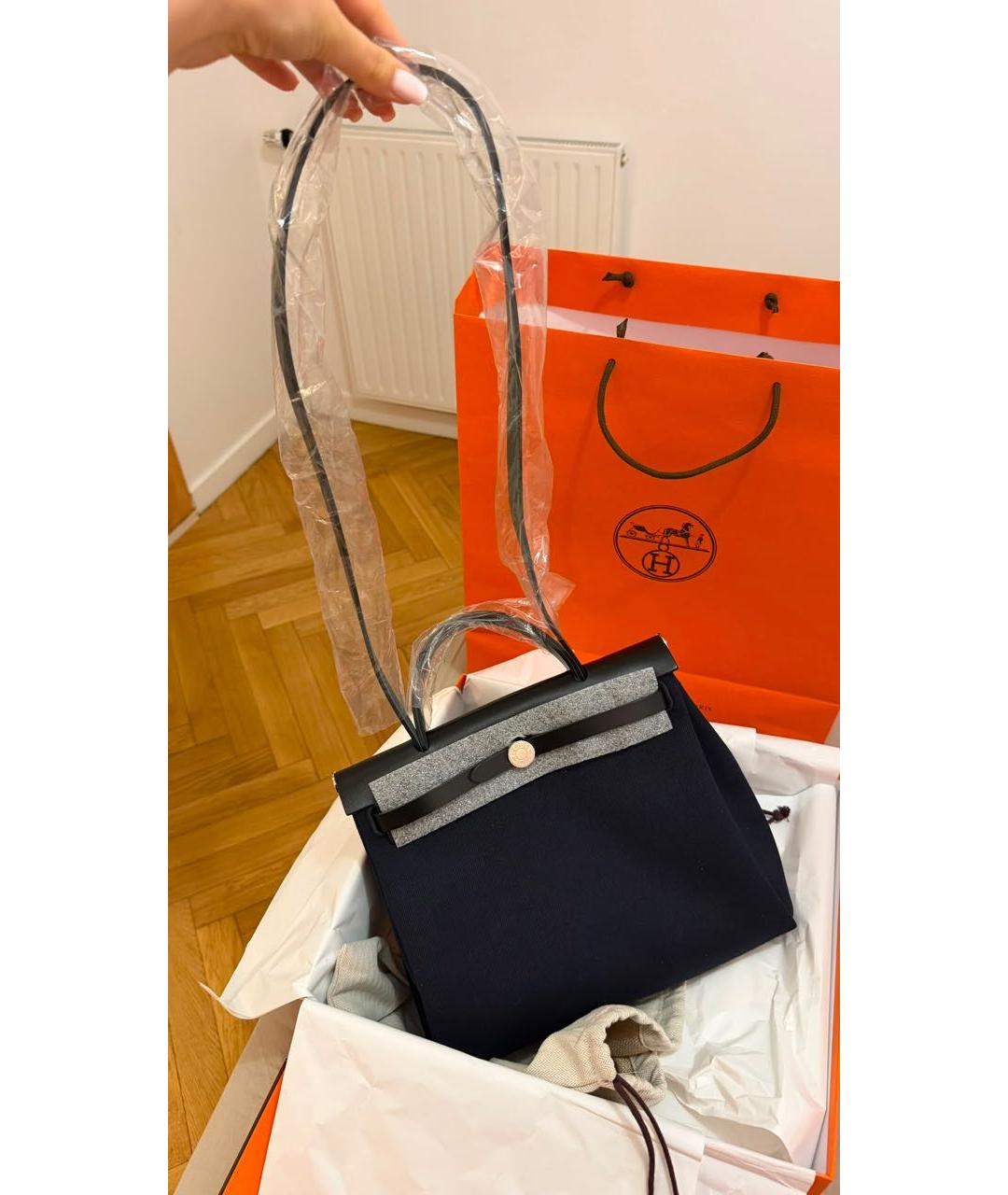 HERMES Темно-синяя тканевая сумка через плечо, фото 8