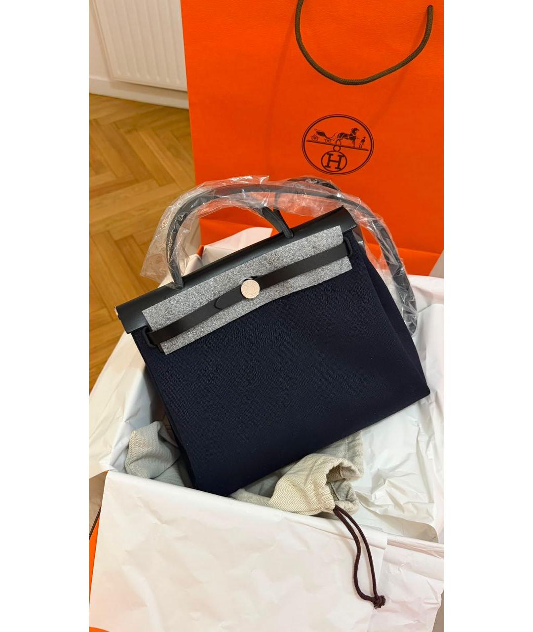 HERMES Темно-синяя тканевая сумка через плечо, фото 2