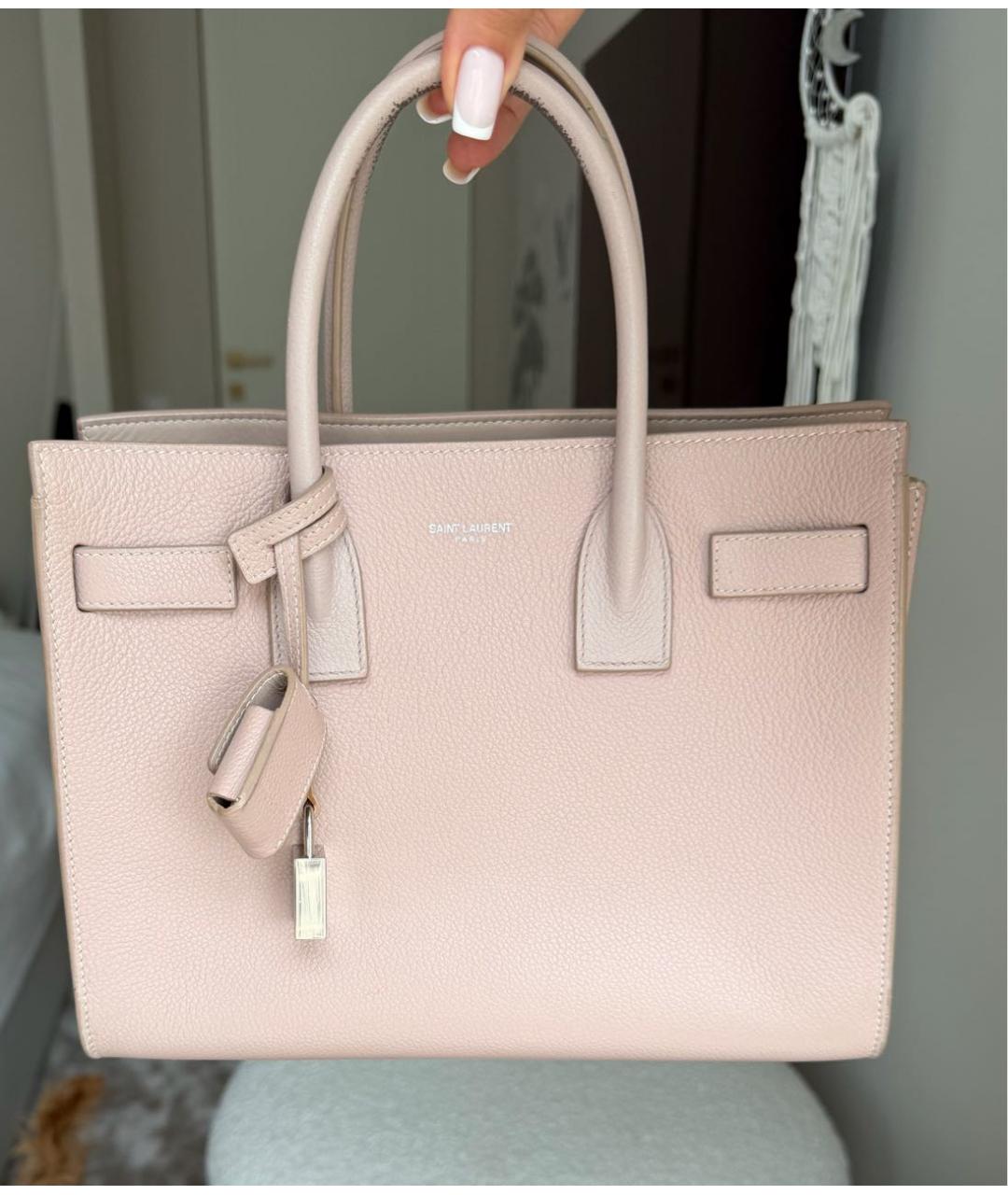 SAINT LAURENT Розовая кожаная сумка с короткими ручками, фото 9