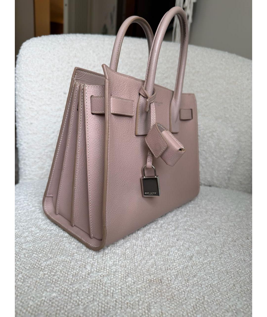 SAINT LAURENT Розовая кожаная сумка с короткими ручками, фото 3