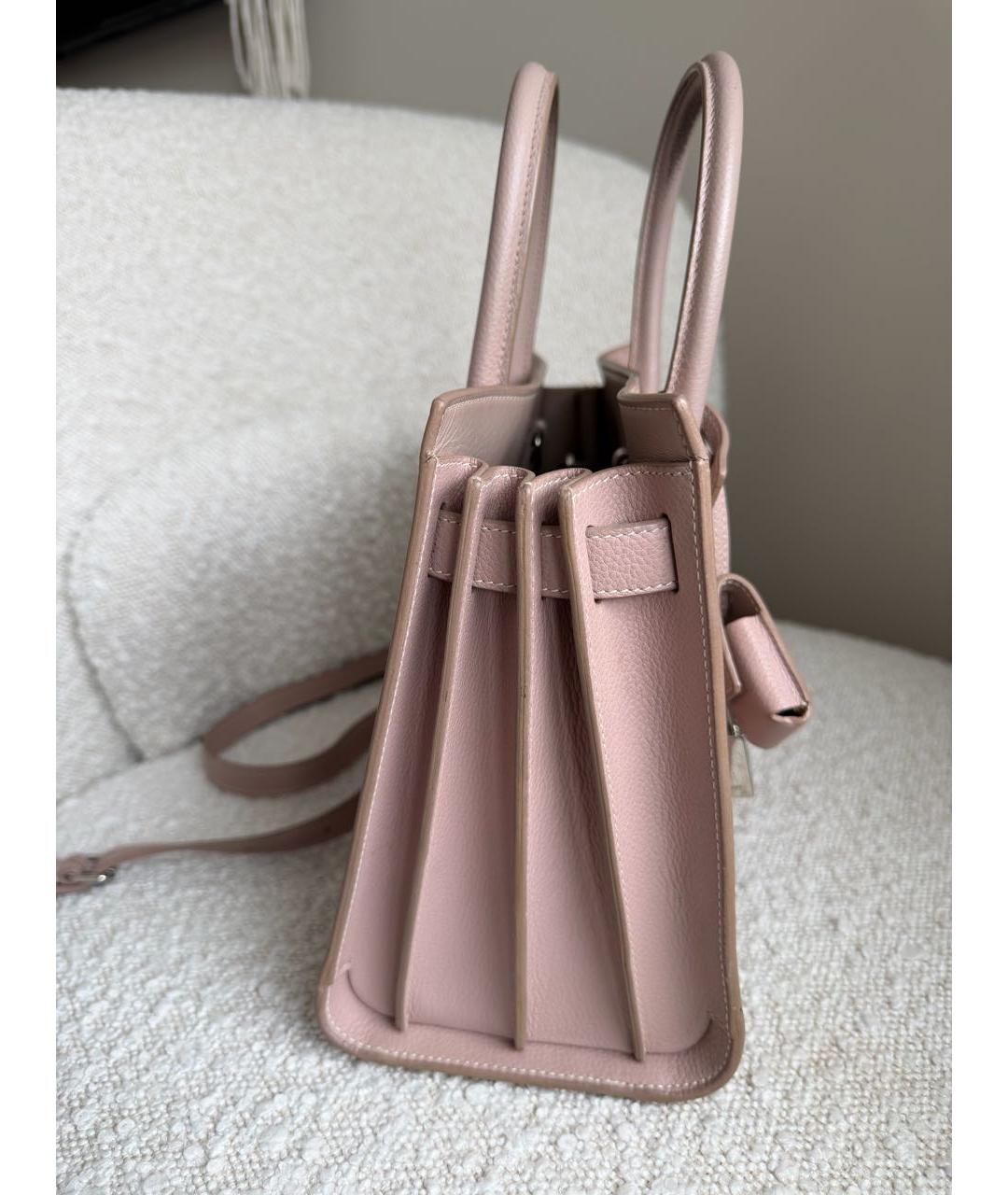 SAINT LAURENT Розовая кожаная сумка с короткими ручками, фото 5