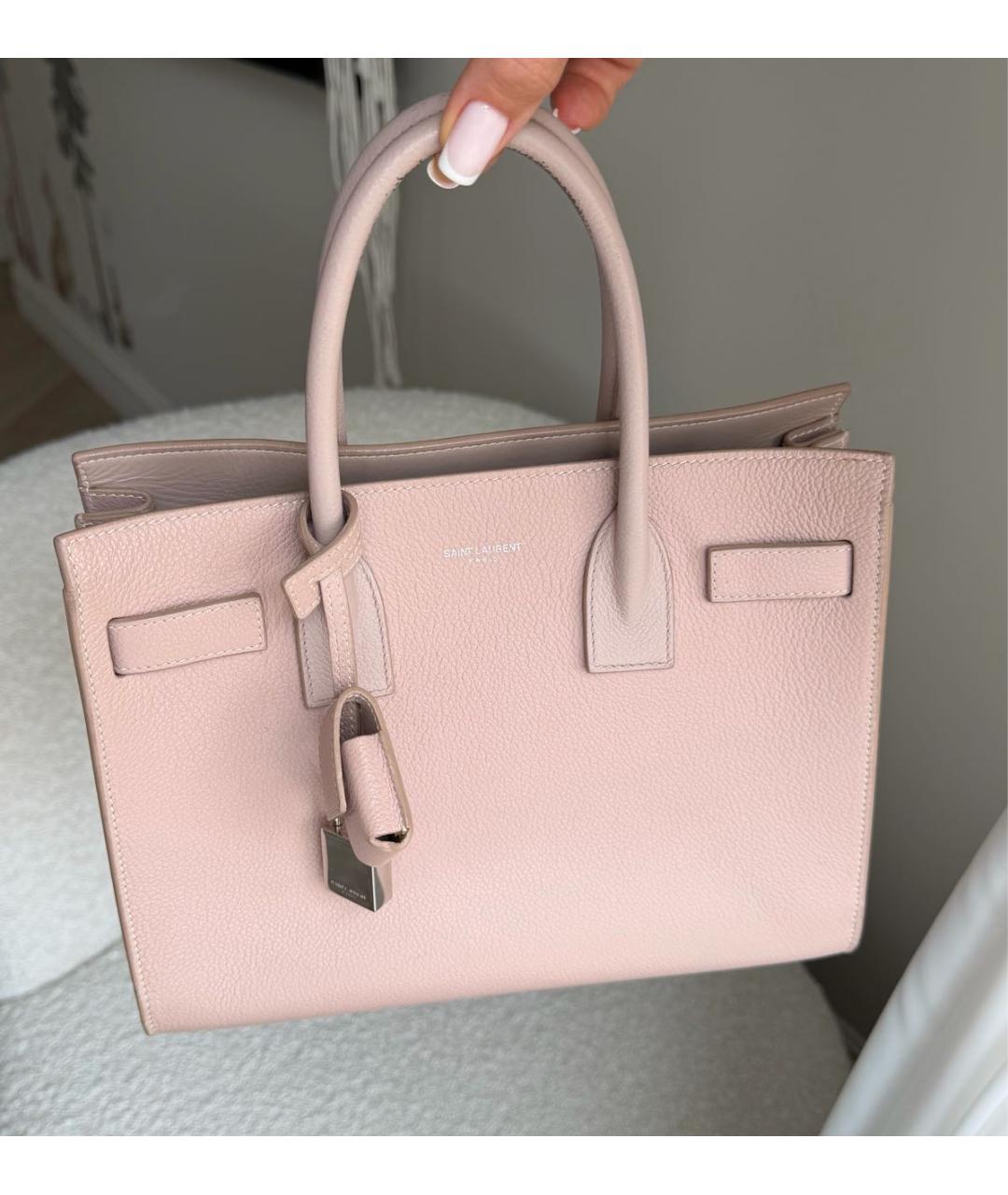 SAINT LAURENT Розовая кожаная сумка с короткими ручками, фото 2