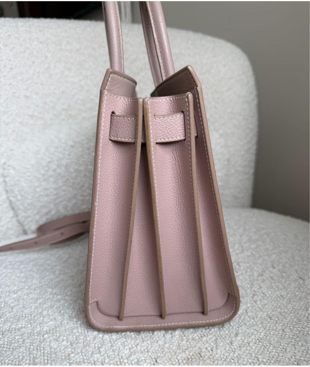 SAINT LAURENT Розовая кожаная сумка с короткими ручками, фото 6
