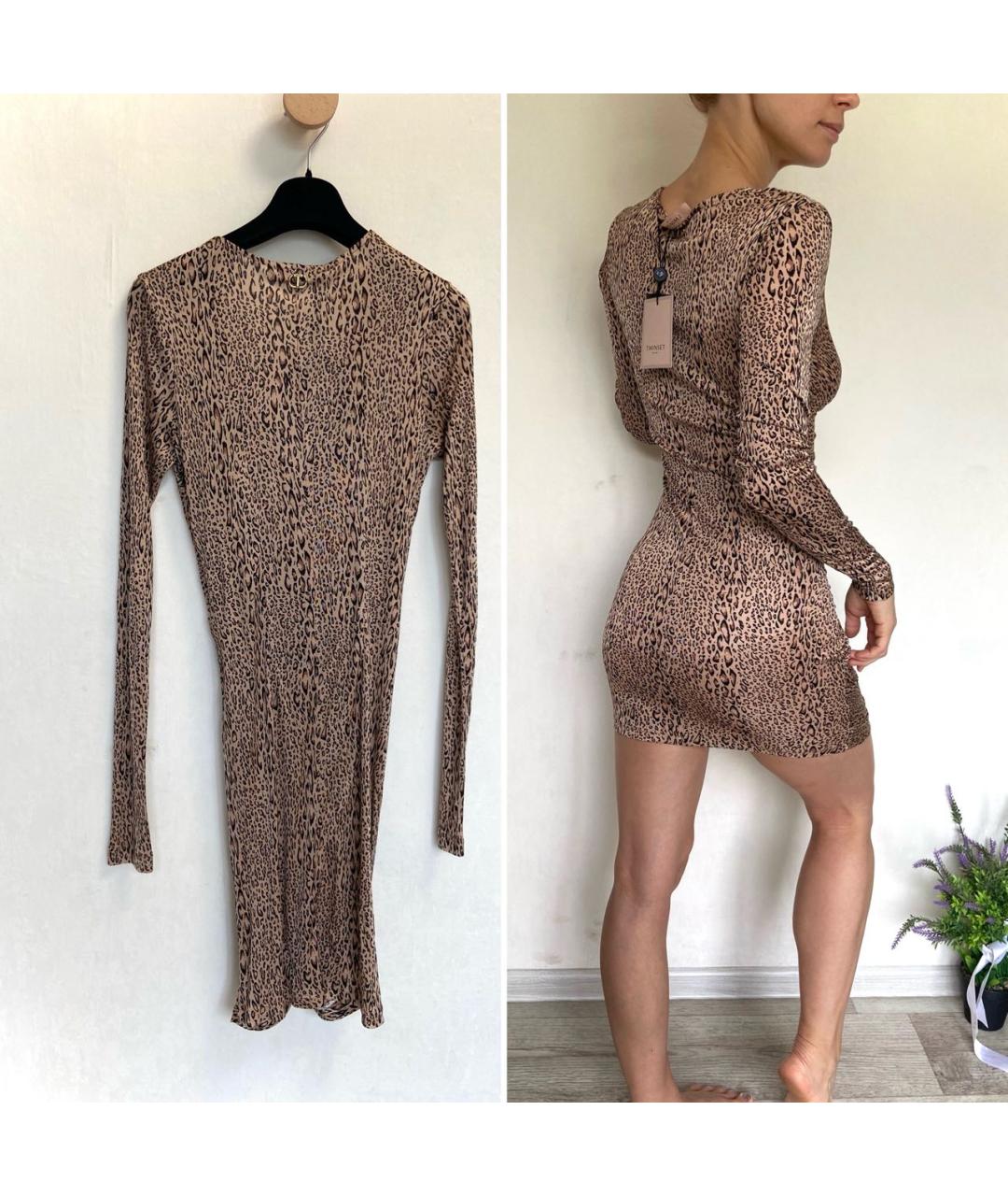 TWIN-SET Коричневое вискозное повседневное платье, фото 8