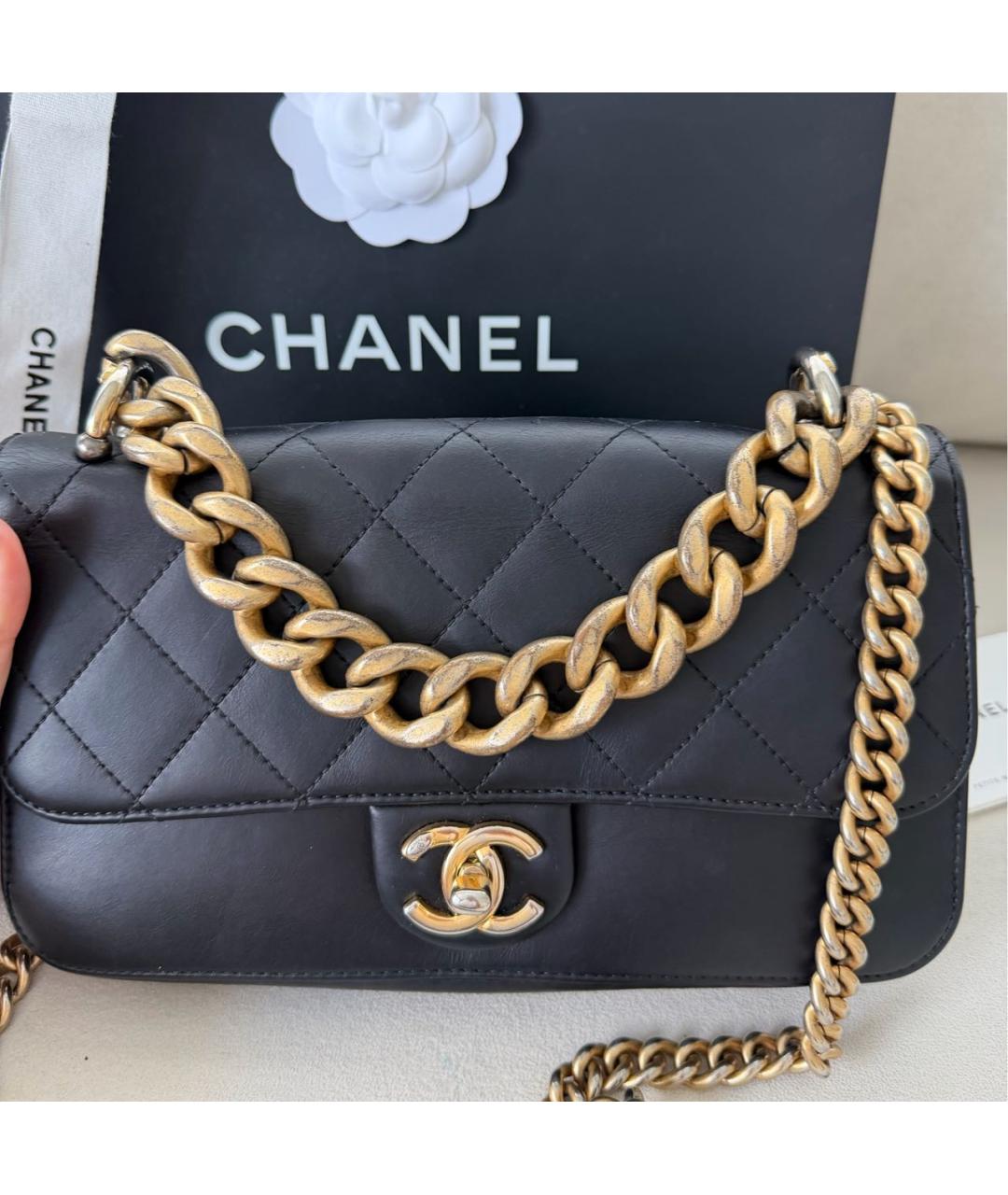 CHANEL Черная кожаная сумка через плечо, фото 7