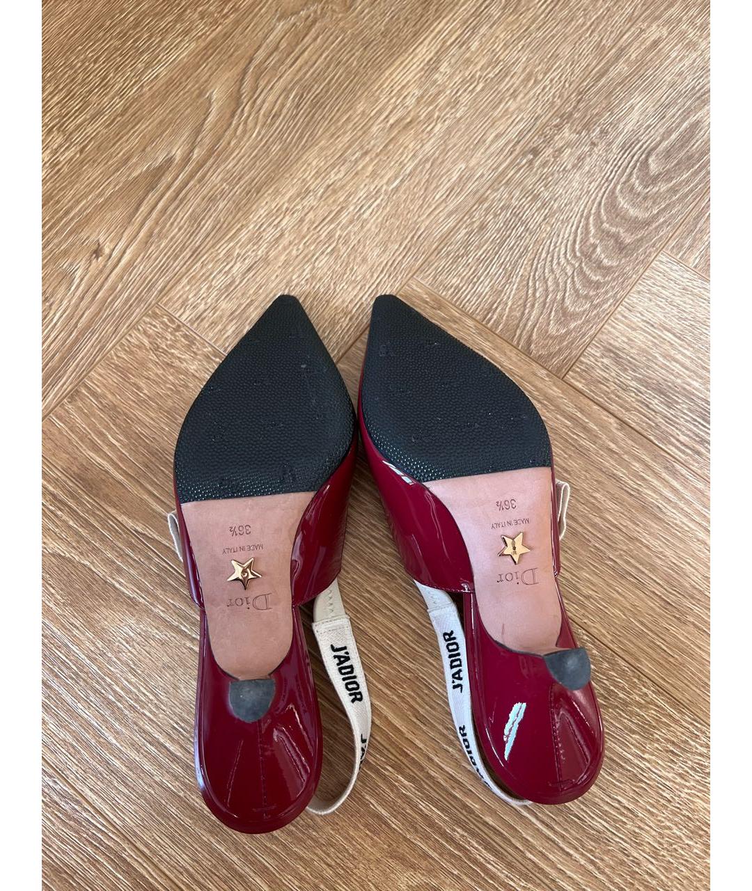 CHRISTIAN DIOR Бордовые лодочки на низком каблуке из лакированной кожи, фото 6