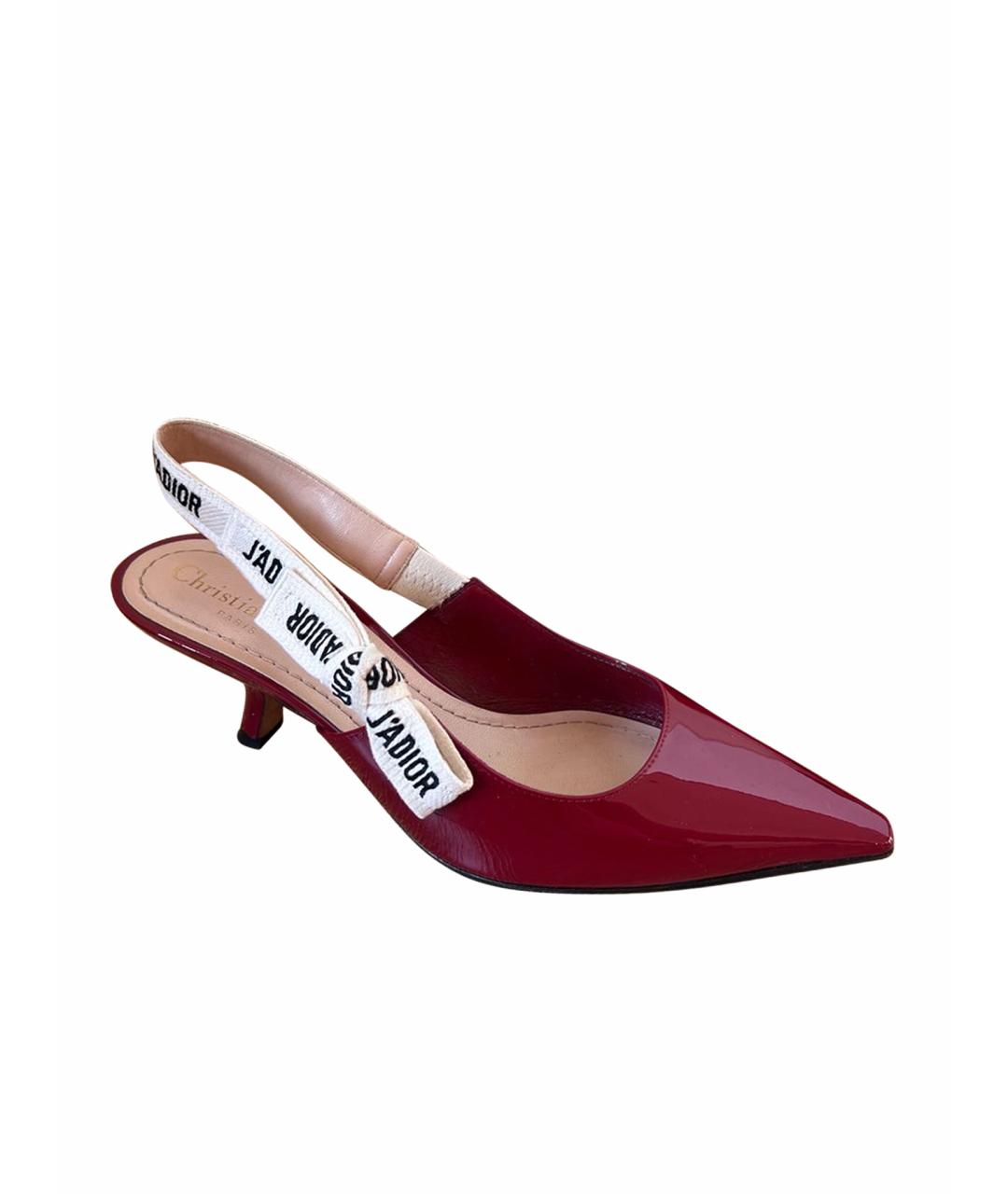 CHRISTIAN DIOR Бордовые лодочки на низком каблуке из лакированной кожи, фото 1